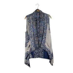 Parsley & Sage Reversible Vest Paisley Scarf Print Open Front Waterfall Size M